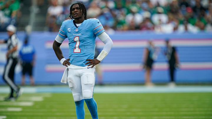 Tennessee Titans quarterback Cam Ward (1) waits to resume offense at the start of the fourth quarter against the Philadelphia Eagles at Nissan Stadium in Nashville, Tenn., Sunday, Sept. 20, 2026. Tennessee Titans quarterback Cam Ward (1) waits to resume offense at the start of the fourth quarter against the Philadelphia Eagles at Nissan Stadium in Nashville, Tenn., Sunday, Sept. 20, 2026.