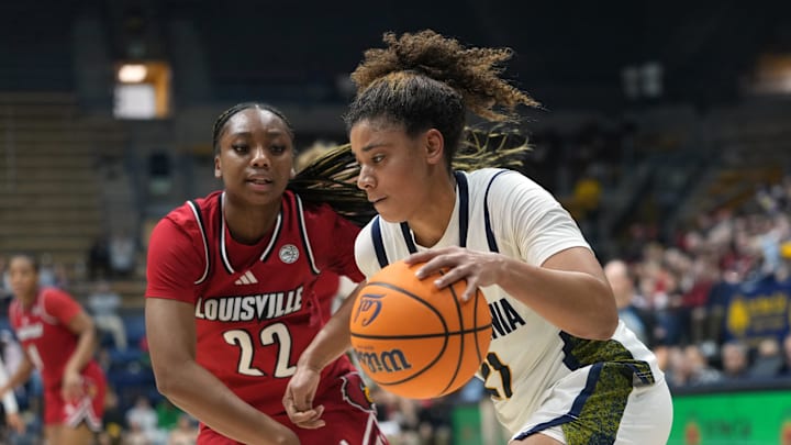 Cal's Gisella Maul drives against Louisville