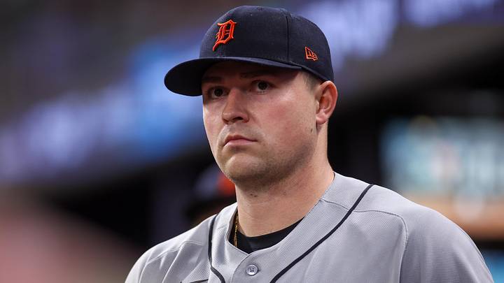 Apr 29, 2026; Atlanta, Georgia, USA; Detroit Tigers starting pitcher Tarik Skubal (29) in the dugout against the Atlanta Braves in the seventh inning at Truist Park. Mandatory Credit: Brett Davis-Imagn Images