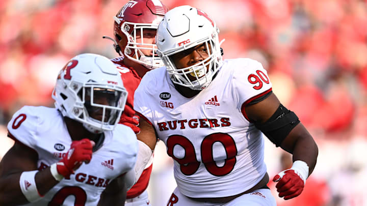 Sep 17, 2022; Philadelphia, Pennsylvania, USA; Rutgers Scarlet Knights defensive lineman Rene Konga