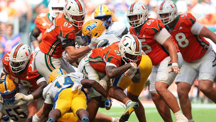 Oct 24, 2026; Miami Gardens, Florida, USA; Miami Hurricanes running back Javian Mallory (21) scores a touchdown against the Pittsburgh Panthers during the third quarter at Hard Rock Stadium. Mandatory Credit: Sam Navarro-Imagn Images