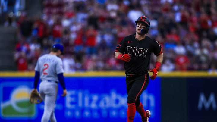 Sep 19, 2025; Cincinnati, Ohio, USA; Cincinnati Reds second baseman Matt McLain (9) runs the bases after hitting a solo home run in the third inning against the Chicago Cubs at Great American Ball Park. Mandatory Credit: Katie Stratman-Imagn Images Sep 19, 2025; Cincinnati, Ohio, USA; Cincinnati Reds second baseman Matt McLain (9) runs the bases after hitting a solo home run in the third inning against the Chicago Cubs at Great American Ball Park. Mandatory Credit: Katie Stratman-Imagn Images