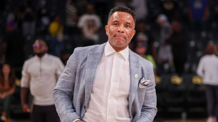 Dec 28, 2025; Atlanta, Georgia, USA; Georgia Tech Yellow Jackets head coach Damon Stoudamire after a victory over the Florida A&M Rattlers at McCamish Pavilion. Mandatory Credit: Brett Davis-Imagn Images