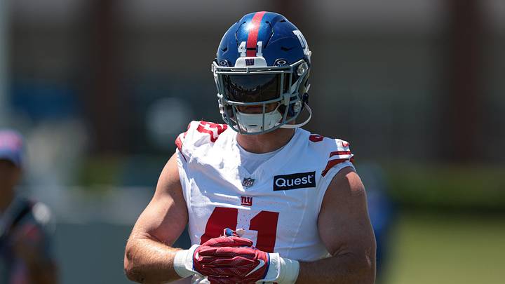 Jun 3, 2026; East Rutherford, NJ, USA;  New York Giants linebacker Micah McFadden (41) participates in drills during organized team activities at Quest Diagnostics Training Center.  