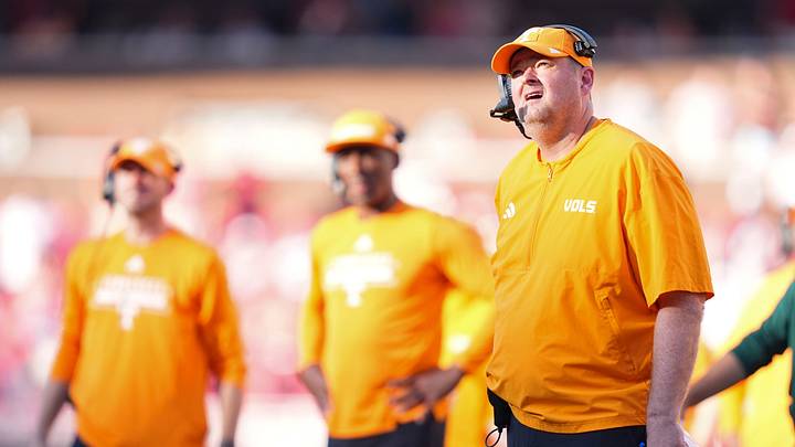 Tennessee football coach Josh Heupel during the college football game against Arkansas at Donald W. Reynolds Razorback Stadium in Fayetteville, Ark., on Oct. 10, 2026.