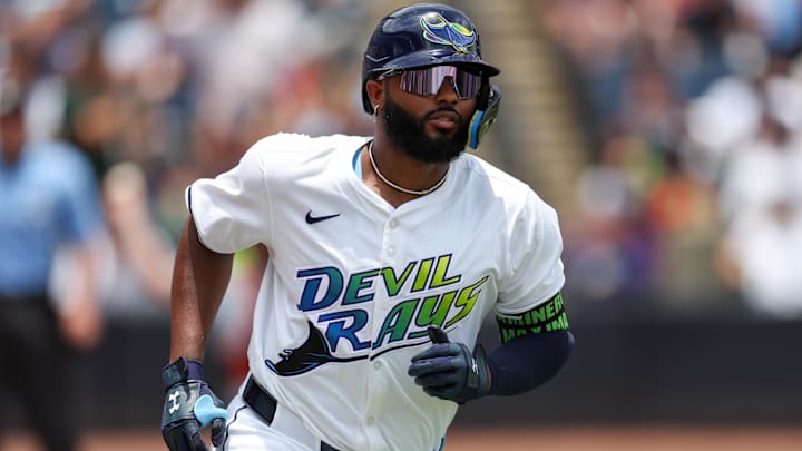 Tampa Bay Rays third baseman Junior Caminero (13) runs the bases after hitting a home run against the Detroit Tigers in the fourth inning at George M. Steinbrenner Field. 