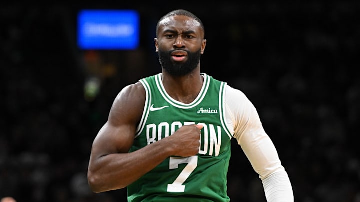 Dec 2, 2025; Boston, Massachusetts, USA; Boston Celtics guard Jaylen Brown (7) reacts after scoring against the New York Knicks during the second half at the TD Garden. Mandatory Credit: Brian Fluharty-Imagn Images Dec 2, 2025; Boston, Massachusetts, USA; Boston Celtics guard Jaylen Brown (7) reacts after scoring against the New York Knicks during the second half at the TD Garden. Mandatory Credit: Brian Fluharty-Imagn Images