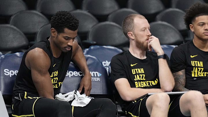 Jan 27, 2024; Charlotte, North Carolina, USA; Utah Jazz guard Ochai Agbaji (30) and guard Keyonte