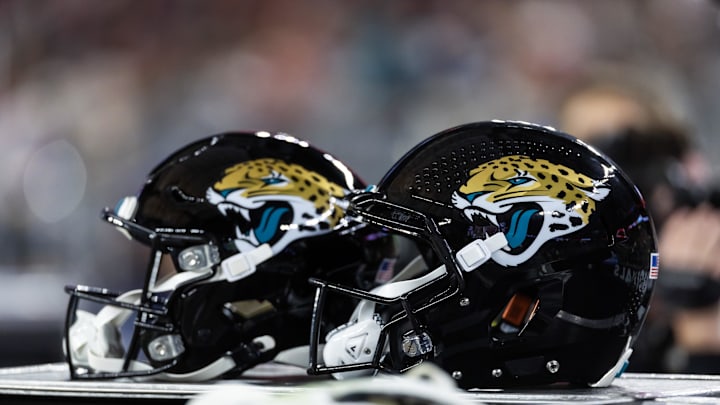 Nov 23, 2025; Glendale, Arizona, USA; Detailed view of a Jacksonville Jaguars helmet at State Farm Stadium. Mandatory Credit: Mark J. Rebilas-Imagn Images Nov 23, 2025; Glendale, Arizona, USA; Detailed view of a Jacksonville Jaguars helmet at State Farm Stadium. Mandatory Credit: Mark J. Rebilas-Imagn Images