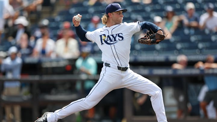 Sep 18, 2025; Tampa, Florida, USA; Tampa Bay Rays starting pitcher Shane Baz (11) throws a pitch. Sep 18, 2025; Tampa, Florida, USA; Tampa Bay Rays starting pitcher Shane Baz (11) throws a pitch.