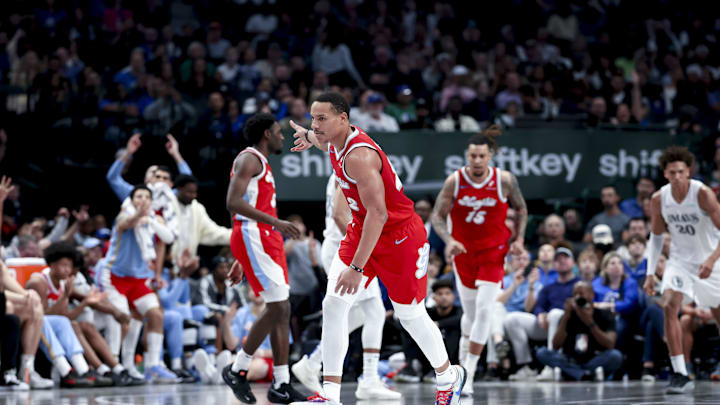 Mar 7, 2025; Dallas, Texas, USA;  Memphis Grizzlies guard Desmond Bane (22) reacts after scoring during the second half against the Dallas Mavericks at American Airlines Center. Mandatory Credit: Kevin Jairaj-Imagn Images