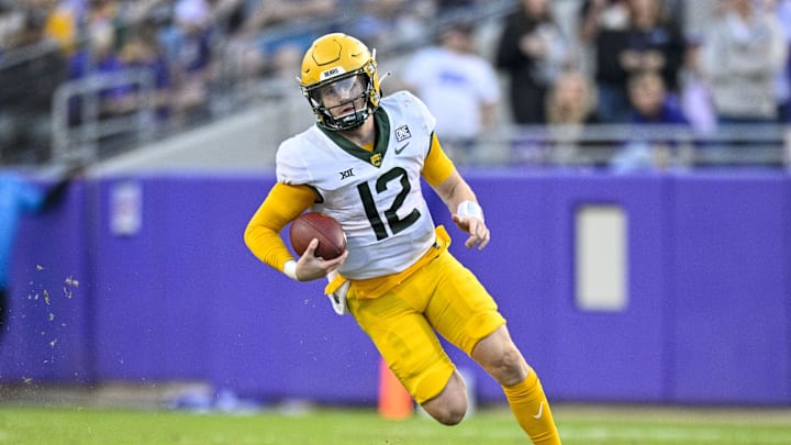 Nov 18, 2023; Fort Worth, Texas, USA; Baylor Bears quarterback Blake Shapen (12) in action during