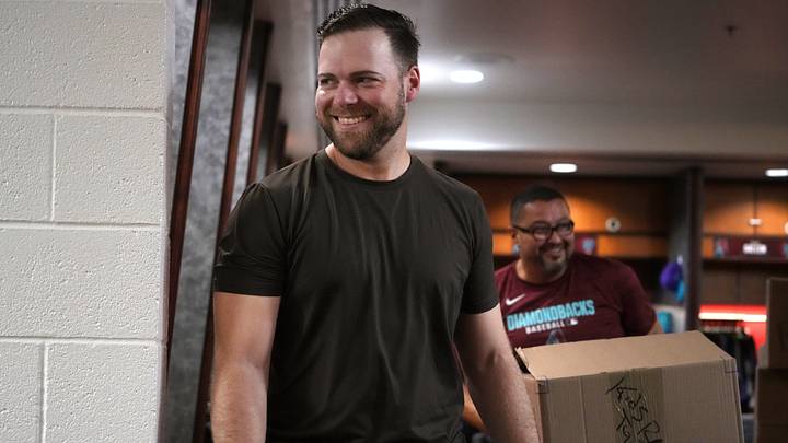 Arizona Diamondbacks pitcher Corbin Burnes smiles as he chats with clubhouse staff while clearing out his locker for the season at Chase Field on Sept. 28, 2026. Arizona Diamondbacks pitcher Corbin Burnes smiles as he chats with clubhouse staff while clearing out his locker for the season at Chase Field on Sept. 28, 2026.