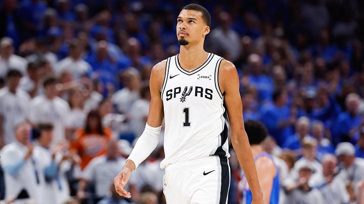 May 20, 2026; Oklahoma City, Oklahoma, USA; San Antonio Spurs forward Victor Wembanyama (1) looks on during the fourth quarter against the Oklahoma City Thunder during game two of the western conference finals for the 2026 NBA playoffs at Paycom Center. Mandatory Credit: Alonzo Adams-Imagn Images