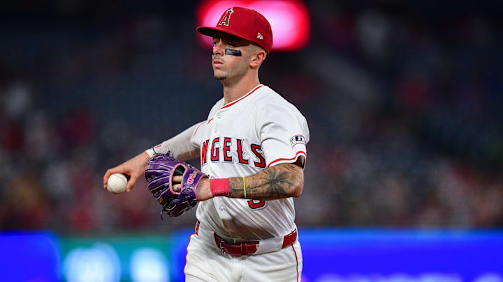 Sep 5, 2025; Anaheim, California, USA; Los Angeles Angels shortstop Zach Neto (9) returns to the dugout following the top of the eighth inning against the Athletics at Angel Stadium. Mandatory Credit: Gary A. Vasquez-Imagn Images Sep 5, 2025; Anaheim, California, USA; Los Angeles Angels shortstop Zach Neto (9) returns to the dugout following the top of the eighth inning against the Athletics at Angel Stadium. Mandatory Credit: Gary A. Vasquez-Imagn Images