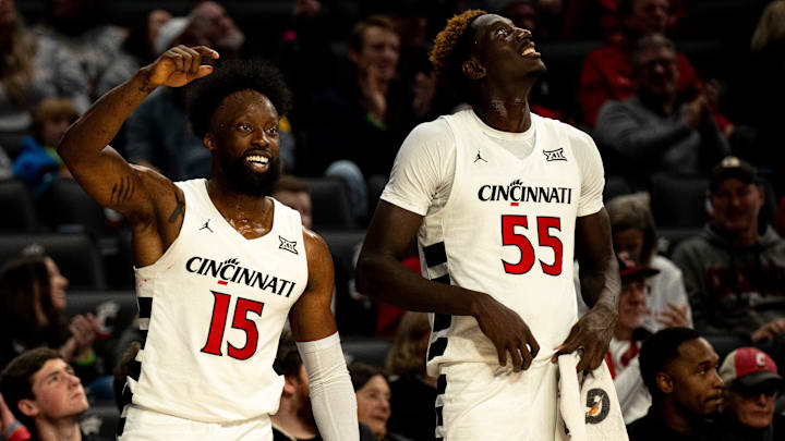 Cincinnati Bearcats forwards Aziz Bandaogo and John Newman III against the Bryant Bulldogs
