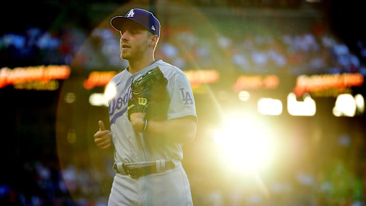 Jun 20, 2023; Anaheim, California, USA; Los Angeles Dodgers third baseman Michael Busch (83) returns