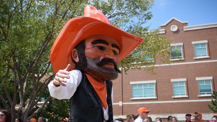Sep 3, 2016; Stillwater, OK, USA; Oklahoma State Cowboys mascot Pistol Pete motions to the crowd during the walk prior to the game against the Southeastern Louisiana Lions at Boone Pickens Stadium. Mandatory Credit: Rob Ferguson-USA TODAY Sports Sep 3, 2016; Stillwater, OK, USA; Oklahoma State Cowboys mascot Pistol Pete motions to the crowd during the walk prior to the game against the Southeastern Louisiana Lions at Boone Pickens Stadium. Mandatory Credit: Rob Ferguson-USA TODAY Sports