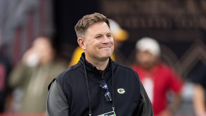 Oct 19, 2025; Glendale, Arizona, USA; Green Bay Packers general manager Brian Gutekunst against the Arizona Cardinals at State Farm Stadium. Mandatory Credit: Mark J. Rebilas-Imagn Images