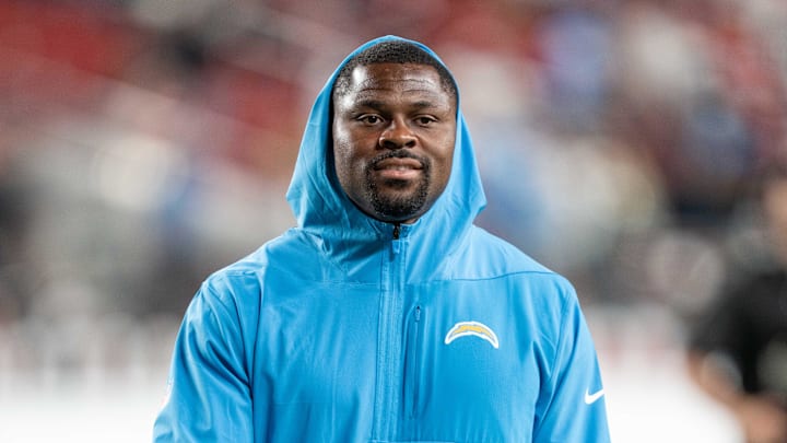 August 23, 2025; Santa Clara, California, USA; Los Angeles Chargers linebacker Khalil Mack (52) after the game against the San Francisco 49ers at Levi's Stadium. Mandatory Credit: Kyle Terada-Imagn Images