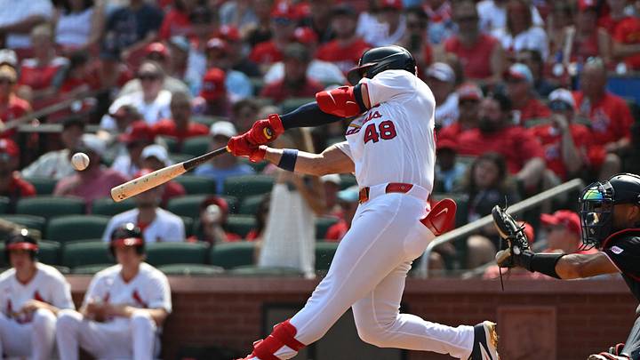 Sep 20, 2026; St. Louis, Missouri, USA; St. Louis Cardinals designated hitter Ivan Herrera (48) hits a home run against the Washington Nationals during the first inning at Busch Stadium. Mandatory Credit: Jeff Le-Imagn Images Sep 20, 2026; St. Louis, Missouri, USA; St. Louis Cardinals designated hitter Ivan Herrera (48) hits a home run against the Washington Nationals during the first inning at Busch Stadium. Mandatory Credit: Jeff Le-Imagn Images