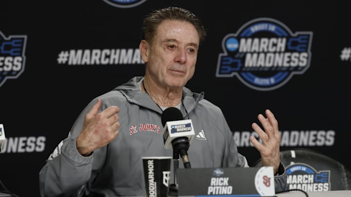 Mar 26, 2026; Washington, DC, USA; St. John's Red Storm head coach Rick Pitino speaks with the media during a press conference ahead of the east regional of the men's 2026 NCAA Tournament at Capital One Arena. Mar 26, 2026; Washington, DC, USA; St. John's Red Storm head coach Rick Pitino speaks with the media during a press conference ahead of the east regional of the men's 2026 NCAA Tournament at Capital One Arena.