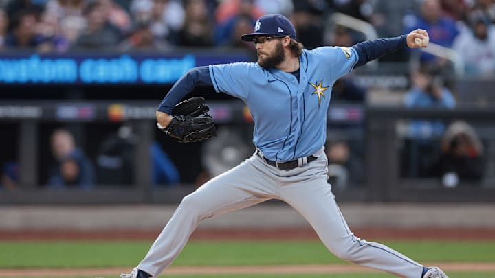 Tampa Bay Rays relief pitcher Josh Fleming (19) pitches during the first inning against the New York Mets at Citi Field in 2023. Tampa Bay Rays relief pitcher Josh Fleming (19) pitches during the first inning against the New York Mets at Citi Field in 2023.