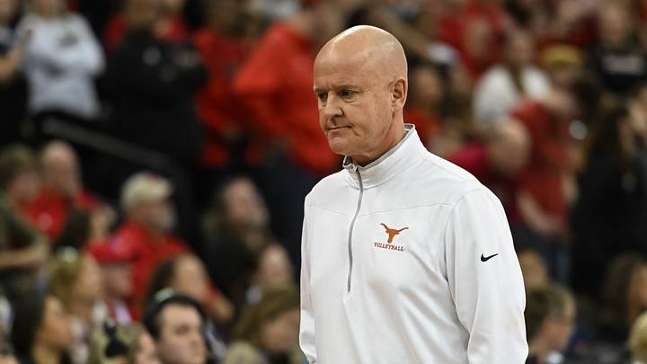 Dec 17, 2022; Omaha, Nebraska, US; Texas Longhorns head coach Jerritt Elliott walks the sidelines against the Louisville Cardinals at CHI Health Center. Mandatory Credit: Steven Branscombe-USA TODAY Sports Dec 17, 2022; Omaha, Nebraska, US; Texas Longhorns head coach Jerritt Elliott walks the sidelines against the Louisville Cardinals at CHI Health Center. Mandatory Credit: Steven Branscombe-USA TODAY Sports