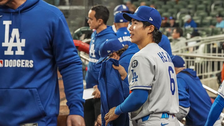May 3, 2025; Cumberland, Georgia, USA; Los Angeles Dodgers second baseman
Hyeseong Kim (6) shown during his major league debut against the Atlanta Braves during the ninth inning at Truist Park. Mandatory Credit: Dale Zanine-Imagn Images May 3, 2025; Cumberland, Georgia, USA; Los Angeles Dodgers second baseman
Hyeseong Kim (6) shown during his major league debut against the Atlanta Braves during the ninth inning at Truist Park. Mandatory Credit: Dale Zanine-Imagn Images