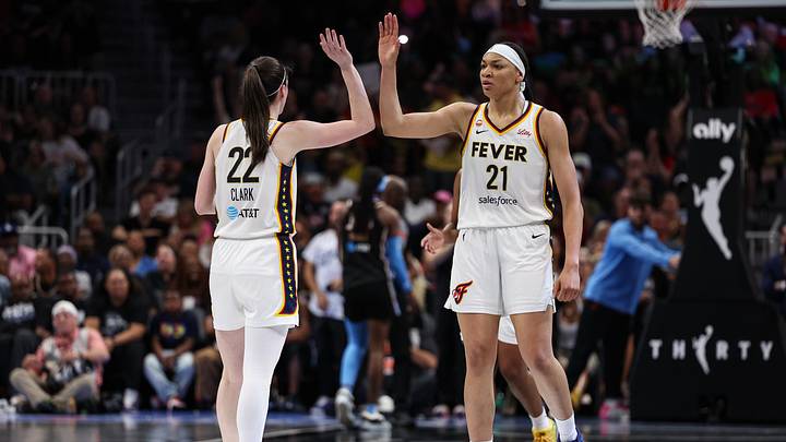 Aug 16, 2026; Atlanta, Georgia, USA; Indiana Fever guard Caitlin Clark (22) and forward Makayla Timpson (21) react against the Atlanta Dream during overtime at State Farm Arena. Mandatory Credit: Colin Hubbard-Imagn Images Aug 16, 2026; Atlanta, Georgia, USA; Indiana Fever guard Caitlin Clark (22) and forward Makayla Timpson (21) react against the Atlanta Dream during overtime at State Farm Arena. Mandatory Credit: Colin Hubbard-Imagn Images