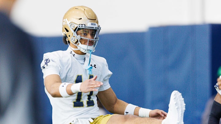 Notre Dame safety JaDon Blair during a Notre Dame football spring practice at Irish Athletic Center on Wednesday, March 19, 2025, in South Bend.