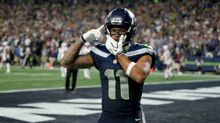 Sep 9, 2026; Seattle, Washington, USA; Seattle Seahawks wide receiver Jaxon Smith-Njigba (11) celebrates after scoring a touchdown against the New England Patriots during the fourth quarter at Lumen Field. Mandatory Credit: Steven Bisig-Imagn Images Sep 9, 2026; Seattle, Washington, USA; Seattle Seahawks wide receiver Jaxon Smith-Njigba (11) celebrates after scoring a touchdown against the New England Patriots during the fourth quarter at Lumen Field. Mandatory Credit: Steven Bisig-Imagn Images