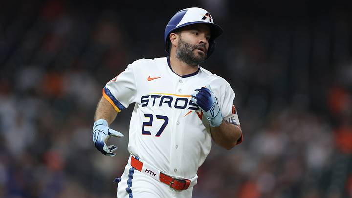 Houston Astros second baseman Jose Altuve (27) runs to first base on a single. Houston Astros second baseman Jose Altuve (27) runs to first base on a single.