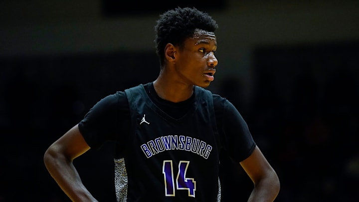 Brownsburg Bulldogs forward Kanon Catchings (14) walks up the court Saturday, March 18, 2023 at New Castle Fieldhouse in New Castle. The Ben Davis Giants defeated the Brownsburg Bulldogs, 66-38, for the IHSAA Class 4A Semistate championship game.

High School Basketball Ini Hs Basketball New Castle Semistate Final