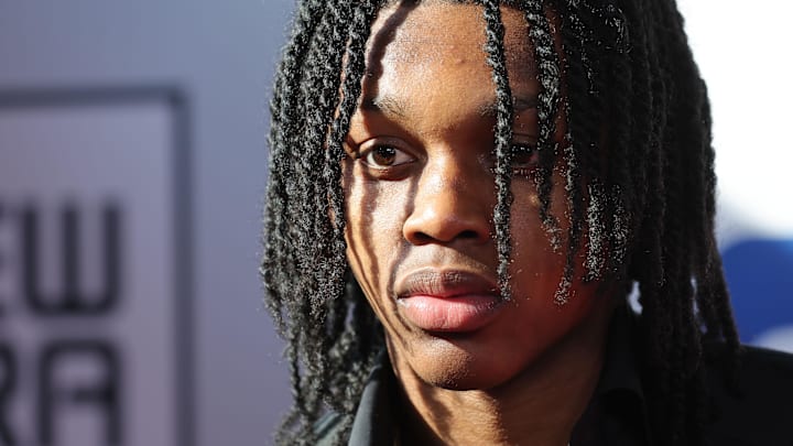 Jun 26, 2024; Brooklyn, NY, USA; Carlton Carrington arrives before the first round of the 2024 NBA Draft at Barclays Center. Mandatory Credit: Brad Penner-USA TODAY Sports