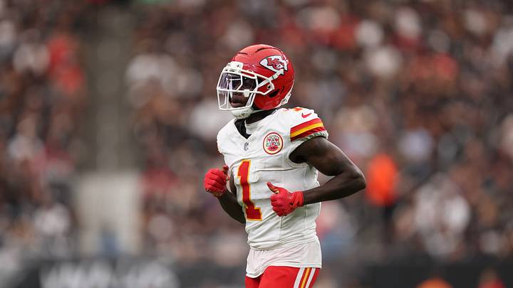Oct 4, 2026; Paradise, Nevada, USA; Kansas City Chiefs wide receiver Xavier Worthy (1) jogs onto the field during the game against the Las Vegas Raiders at Allegiant Stadium. Mandatory Credit: David Brytus-Imagn Images Oct 4, 2026; Paradise, Nevada, USA; Kansas City Chiefs wide receiver Xavier Worthy (1) jogs onto the field during the game against the Las Vegas Raiders at Allegiant Stadium. Mandatory Credit: David Brytus-Imagn Images