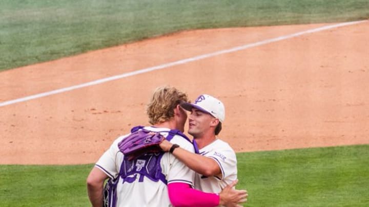 TCU players celebrate after closing out Utah, as the Horned Frogs' bullpen delivered another dominant performance to secure the weekend sweep
