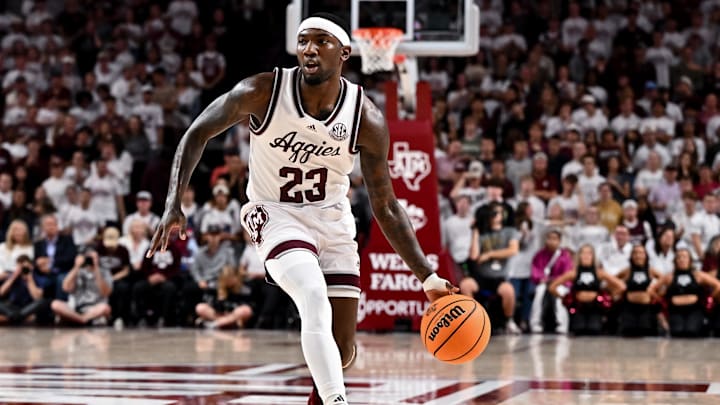 Nov 17, 2023; College Station, Texas, USA;  Texas A&M Aggies guard Tyrece Radford (23) controls