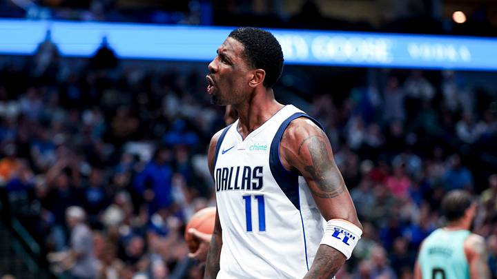 Feb 27, 2025; Dallas, Texas, USA; Dallas Mavericks guard Kyrie Irving (11) reacts after scoring against the Charlotte Hornets during the second half at American Airlines Center. Mandatory Credit: Kevin Jairaj-Imagn Images Feb 27, 2025; Dallas, Texas, USA; Dallas Mavericks guard Kyrie Irving (11) reacts after scoring against the Charlotte Hornets during the second half at American Airlines Center. Mandatory Credit: Kevin Jairaj-Imagn Images