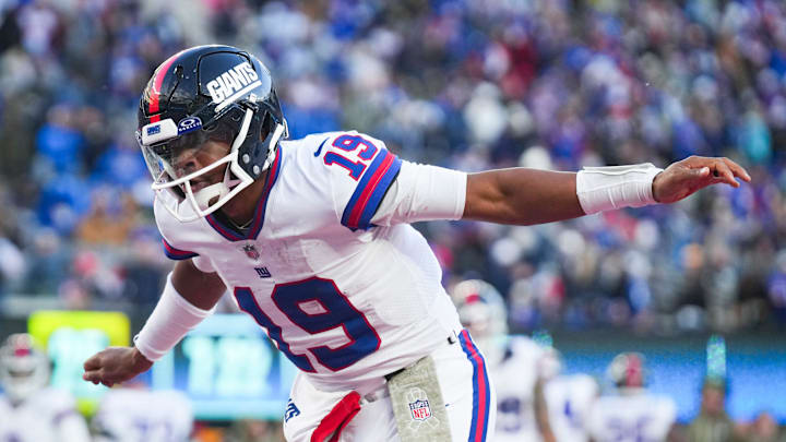 New York Giants quarterback Jameis Winston (19) celebrates after scoring a touchdown in a game against the Green Bay Packers at MetLife Stadium, Nov 16, 2025, East Rutherford, NJ, USA. New York Giants quarterback Jameis Winston (19) celebrates after scoring a touchdown in a game against the Green Bay Packers at MetLife Stadium, Nov 16, 2025, East Rutherford, NJ, USA.