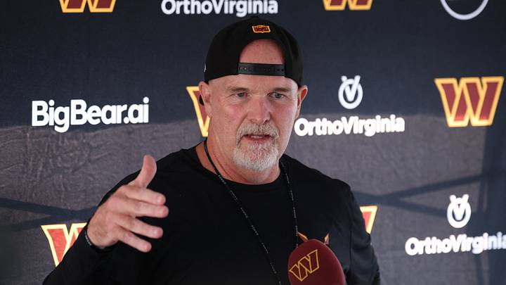 Ashburn, VA, USA; Washington Commanders head coach Dan Quinn speaks with the media at training camp. BigBear.ai Performance Center at Commanders Park. Mandatory Credit: Geoff Burke-Imagn Images Ashburn, VA, USA; Washington Commanders head coach Dan Quinn speaks with the media at training camp. BigBear.ai Performance Center at Commanders Park. Mandatory Credit: Geoff Burke-Imagn Images