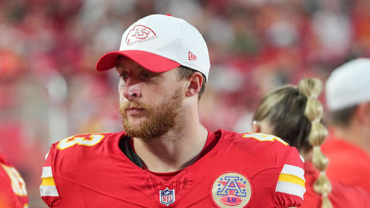 Aug 22, 2024; Kansas City, Missouri, USA; Kansas City Chiefs linebacker Jack Cochrane (43) on the sidelines against the Chicago Bears during the game at GEHA Field at Arrowhead Stadium. Mandatory Credit: Denny Medley-Imagn Images Aug 22, 2024; Kansas City, Missouri, USA; Kansas City Chiefs linebacker Jack Cochrane (43) on the sidelines against the Chicago Bears during the game at GEHA Field at Arrowhead Stadium. Mandatory Credit: Denny Medley-Imagn Images