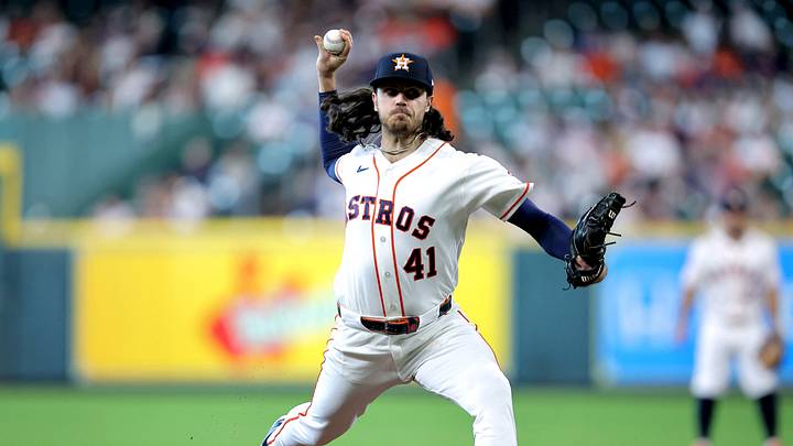 Jul 18, 2026; Houston, Texas, USA; Houston Astros pitcher Spencer Arrighetti (41) delivers a pitch against the Baltimore Orioles during the first inning at Daikin Park. Mandatory Credit: Erik Williams-Imagn Images