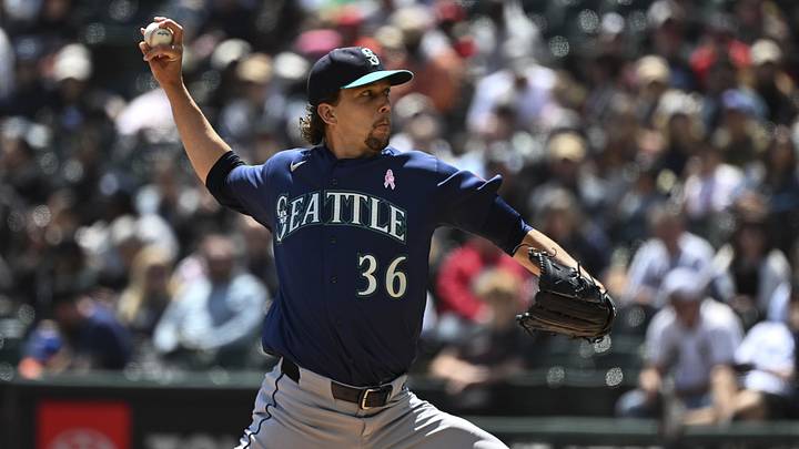May 10, 2026; Chicago, Illinois, USA;  Seattle Mariners pitcher Logan Gilbert (36) delivers the ball against the Seattle Mariners during the first inning at Rate Field. Mandatory Credit: Matt Marton-Imagn Images