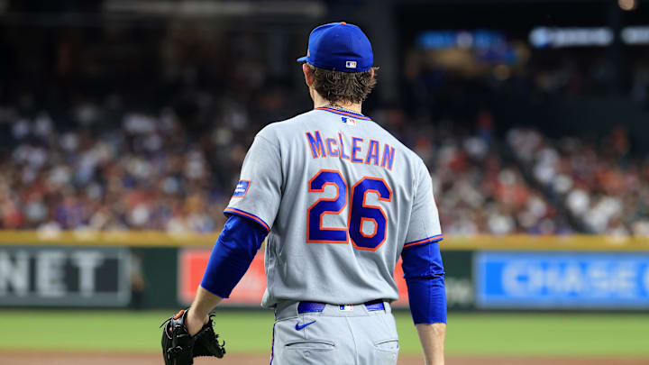 May 8, 2026; Phoenix, Arizona, USA; Detailed view of the jersey of New York Mets pitcher Nolan McLean (26) against the Arizona Diamondbacks at Chase Field. Mandatory Credit: Mark J. Rebilas-Imagn Images May 8, 2026; Phoenix, Arizona, USA; Detailed view of the jersey of New York Mets pitcher Nolan McLean (26) against the Arizona Diamondbacks at Chase Field. Mandatory Credit: Mark J. Rebilas-Imagn Images