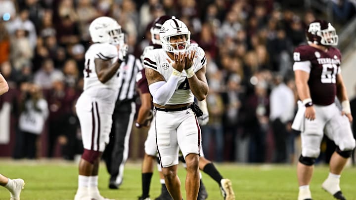 Nov 11, 2023; College Station, Texas, USA; Mississippi State Bulldogs linebacker Nathaniel Watson