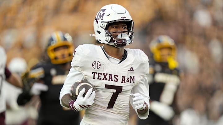 Texas A&M Aggies wide receiver KC Concepcion (7) runs for a touchdown during the second half against the Missouri Tigers at Faurot Field at Memorial Stadium. 