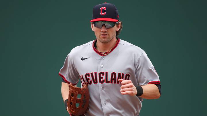May 3, 2026; West Sacramento, California, USA; Cleveland Guardians right fielder Chase DeLauter (24) jogs to the dugout after the final out of the bottom of the fourth inning against the Athletics at Sutter Health Park. Mandatory Credit: Scott Marshall-Imagn Images
