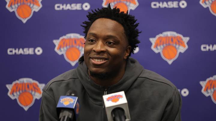 Sep 28, 2026; Tarrytown, NY, USA; New York Knicks forward OG Anunoby (8) speaks during media day at the MSG training facility. Mandatory Credit: Brad Penner-Imagn Images Sep 28, 2026; Tarrytown, NY, USA; New York Knicks forward OG Anunoby (8) speaks during media day at the MSG training facility. Mandatory Credit: Brad Penner-Imagn Images