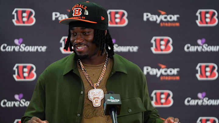 Cincinnati Bengals first-round draft pick Shemar Stewart speaks during a press conference, Friday, April 25, 2025, at Paycor Stadium in Downtown Cincinnati. Cincinnati Bengals first-round draft pick Shemar Stewart speaks during a press conference, Friday, April 25, 2025, at Paycor Stadium in Downtown Cincinnati.